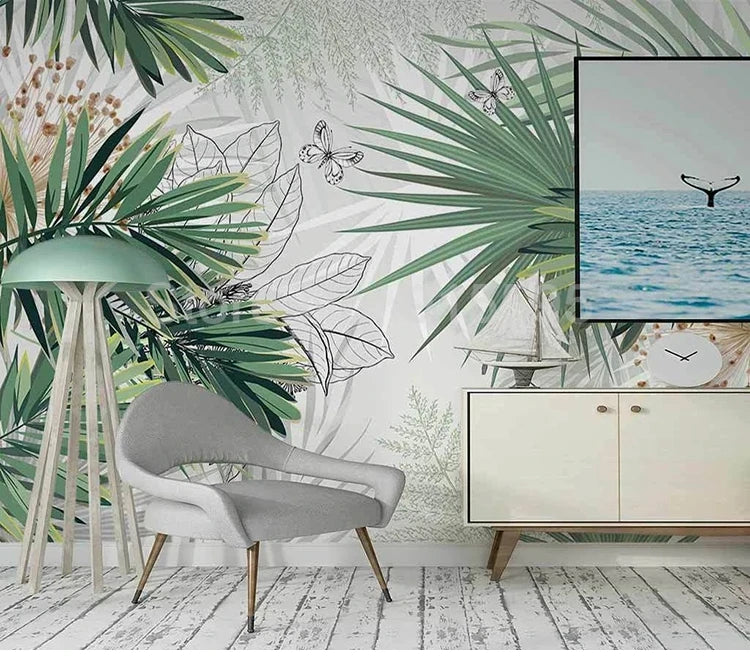Custom 3D Mural Wallpaper Tropical Plants Rainforest Palm Leaf Interior Bedroom Dining Room Living Room Photo Wall Decoration