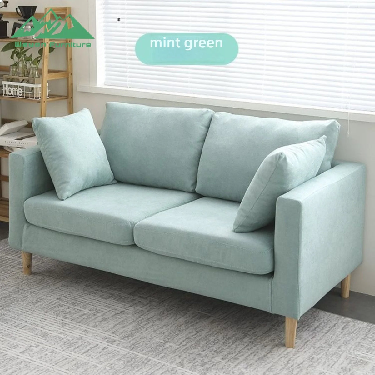 Wayon      Reclining Fabric Chaise Lounge Sofa for Living Room with Removable Pillows and Wooden Legs, Light Green