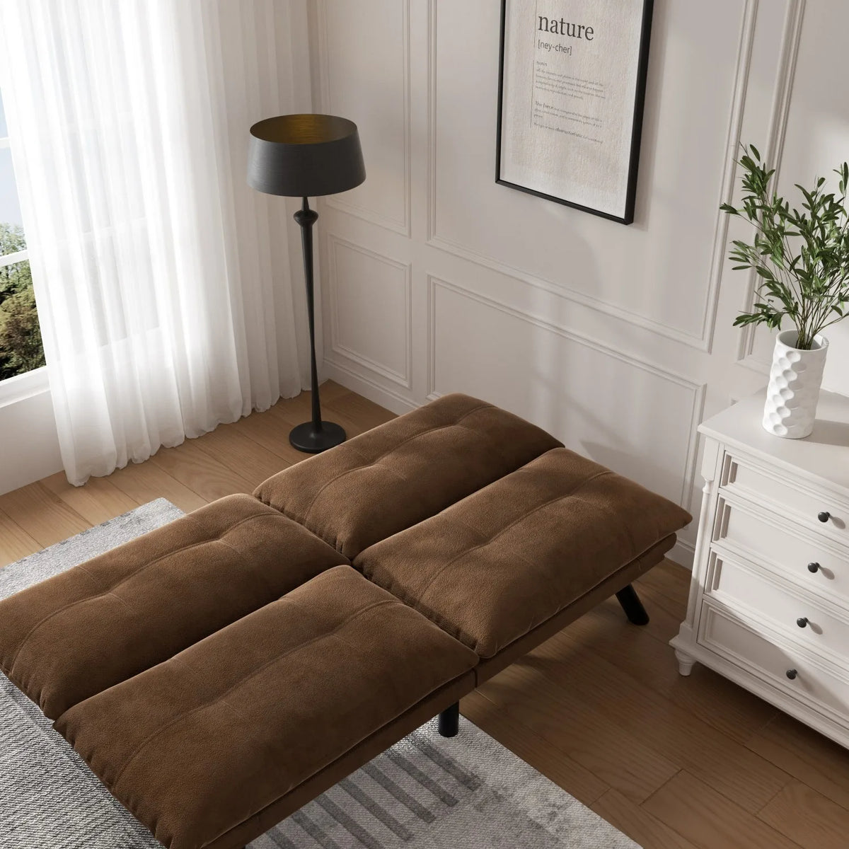 Convertible Folding Sofa Bed 2-Seater Modern Upholstered Sleeper Adjustable Armrests Backrest Modular Space-Saving Twin
