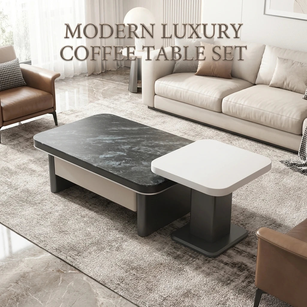 Modern Two-piece Design, Coffee Table, Wooden Board, Glossy Paint, Easy to Clean, Durable, Household Living Room Furniture
