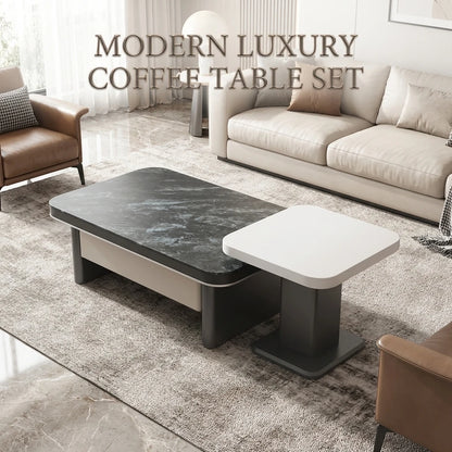 Modern Two-piece Design, Coffee Table, Wooden Board, Glossy Paint, Easy to Clean, Durable, Household Living Room Furniture