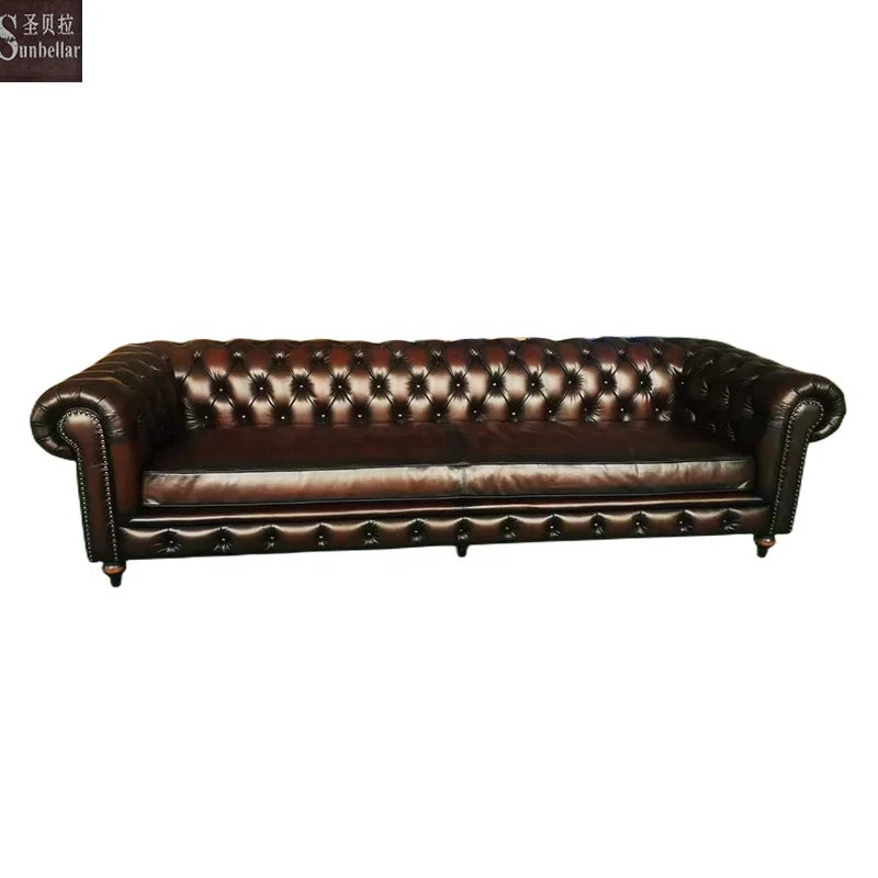 OEM High Quality Chesterfield Leather Sofa Antique Distressed Oxblood Red 100% Top Grain Genuine Leather Chesterfield Sofa Set