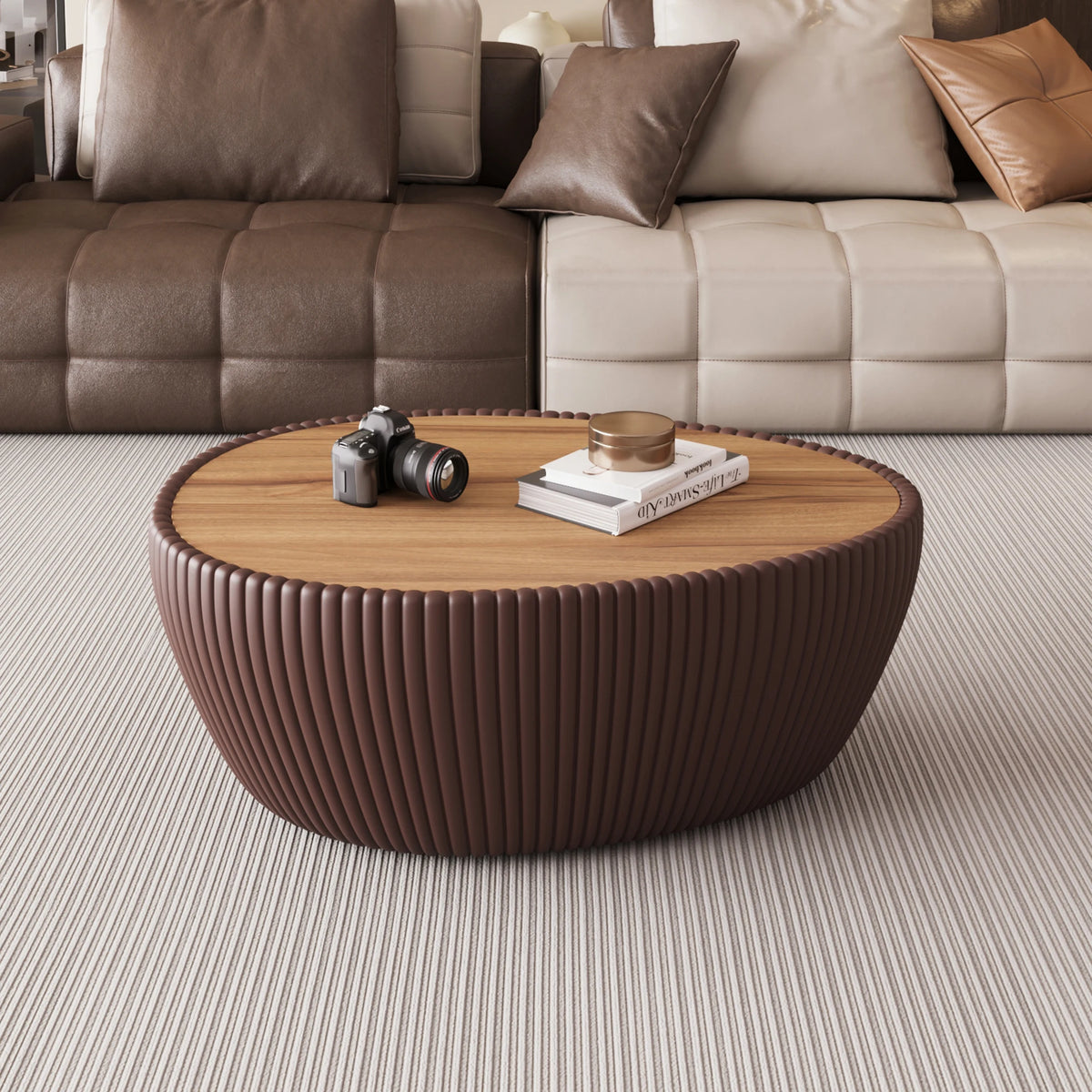 Modern Wood & Marble Top Goose Egg Shape Orange Coffee Table for Living Room Home Furniture