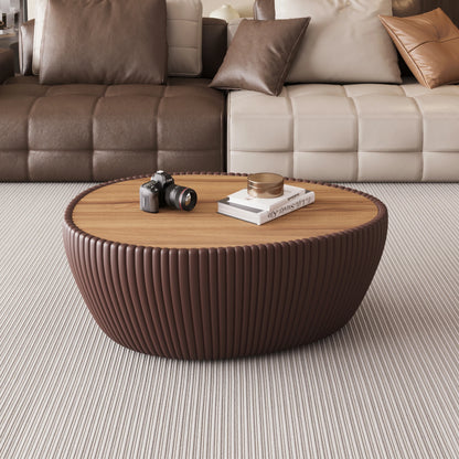 Modern Wood & Marble Top Goose Egg Shape Orange Coffee Table for Living Room Home Furniture