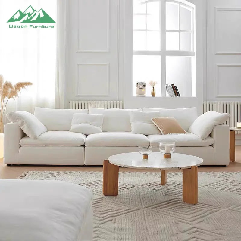 Wayon   Modern Modular Sofa with Wooden Legs Light Beige Fabric for Apartment Living Room Flexible Sectional