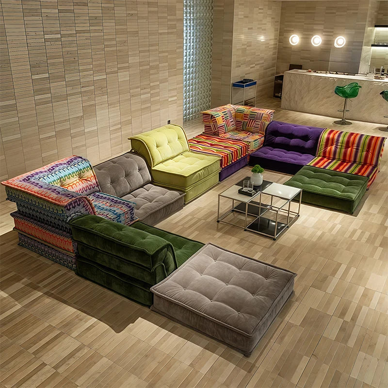 Modern Solid Wood Upholstered Extendable Square Sectional Mah Jong Sofa Living Room Furniture Modular Adjustable Apartment/Villa