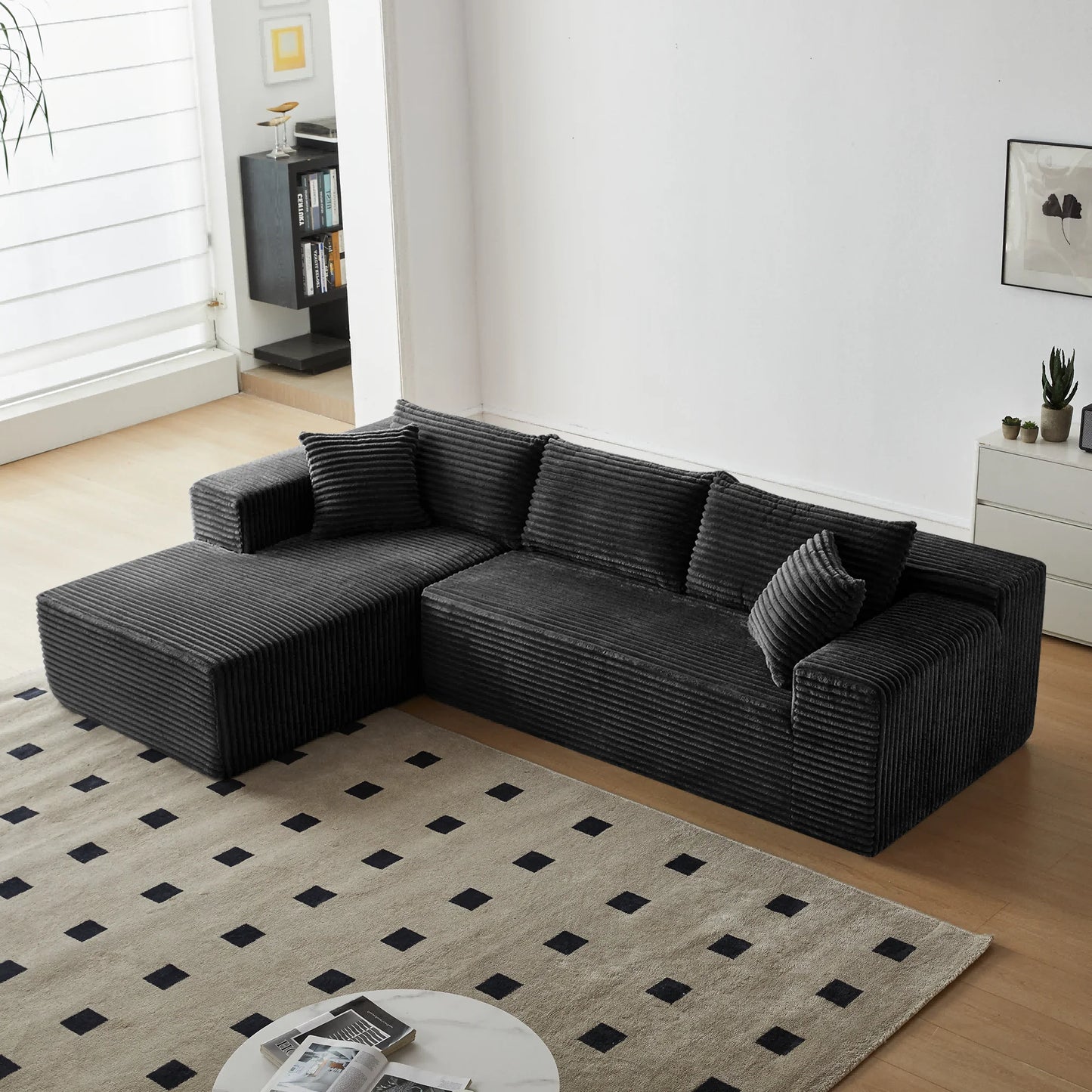 Modern Sherpa L-Shaped Flannel Modular Sectional Sofa Three Seat Corner Apartment Villa Living Room Armless Cushion Back Color