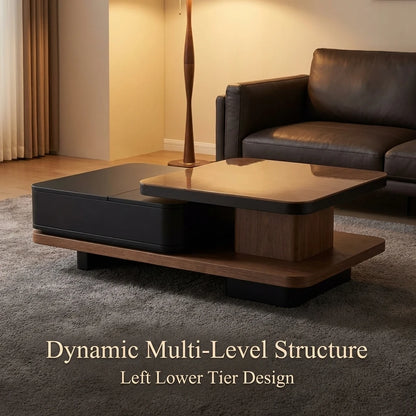 Modern Two-piece Design, Coffee Table, Wooden Board, Glossy Paint, Easy to Clean, Durable, Household Living Room Furniture