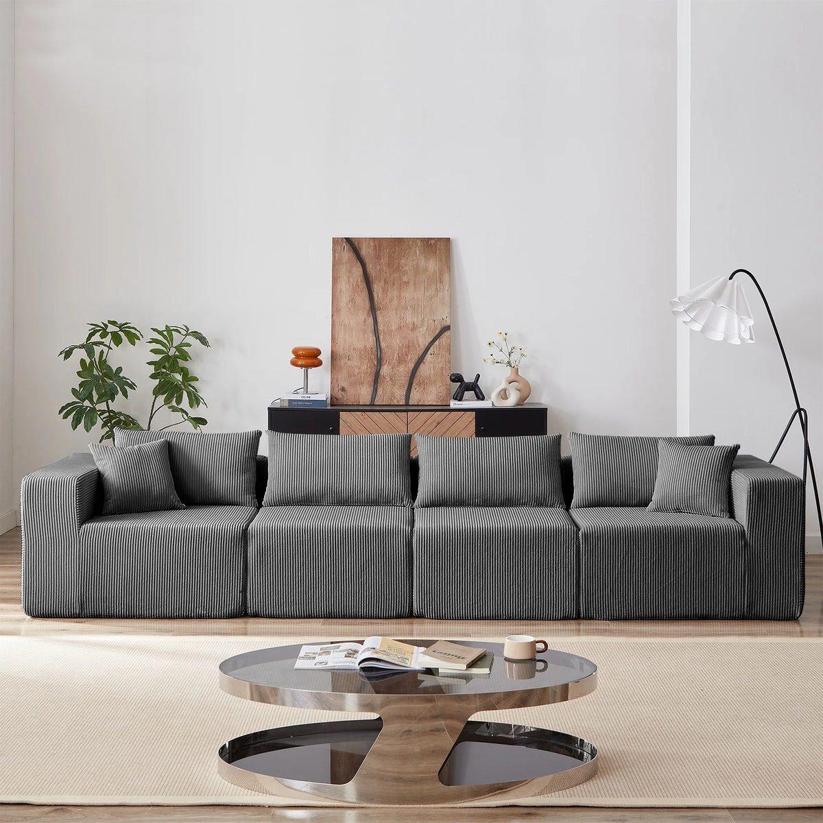 High Compact Multi-seat Luxury Light Gray Flannel Upholstered Sofa Bed Set Modern Sectional Eco-Friendly Apartment Tufted Villa