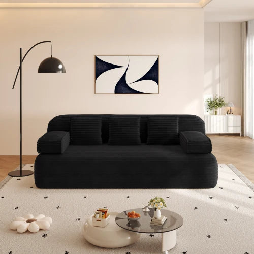 78.7" Frameless Modern Sofa Set 2-in-1 Convertible Sofa Bed with 3 Pillows Plush Corduroy Fabric Multi-Functional 3-Seater Villa