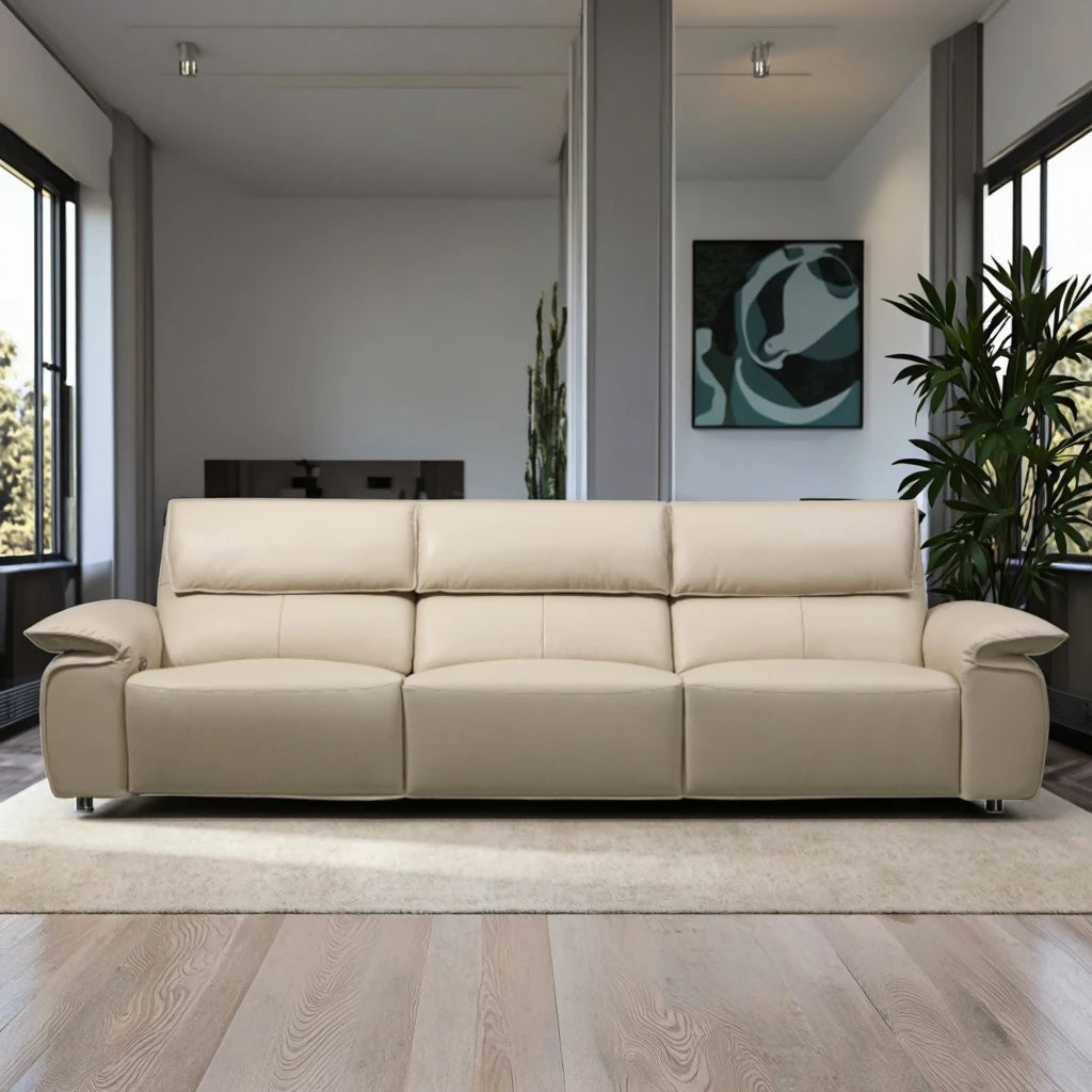 Modern Three-seater Leather Sectional Sofa Set Adjustable Height Wood Frame Retractable Recliner for Living Room Villa