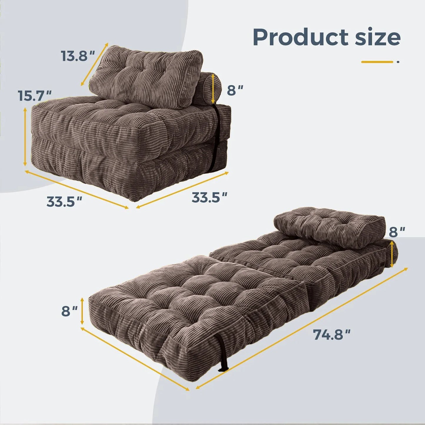 US In-Stock High Quality Corduroy Foldable Modern Sofa Bed No-Installation Vacuum Compressed for Living Room Balcony Hotel
