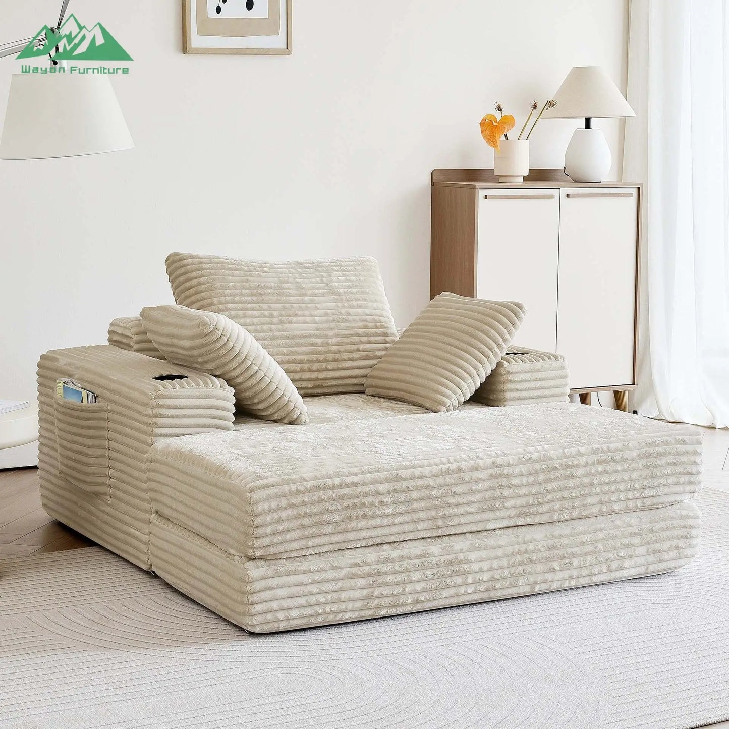 Wayon Convertible L-Shape Sofa Bed Set Modern Minimalist Design Eco-Friendly Foam Filled Small Apartment Living Room No Assembly