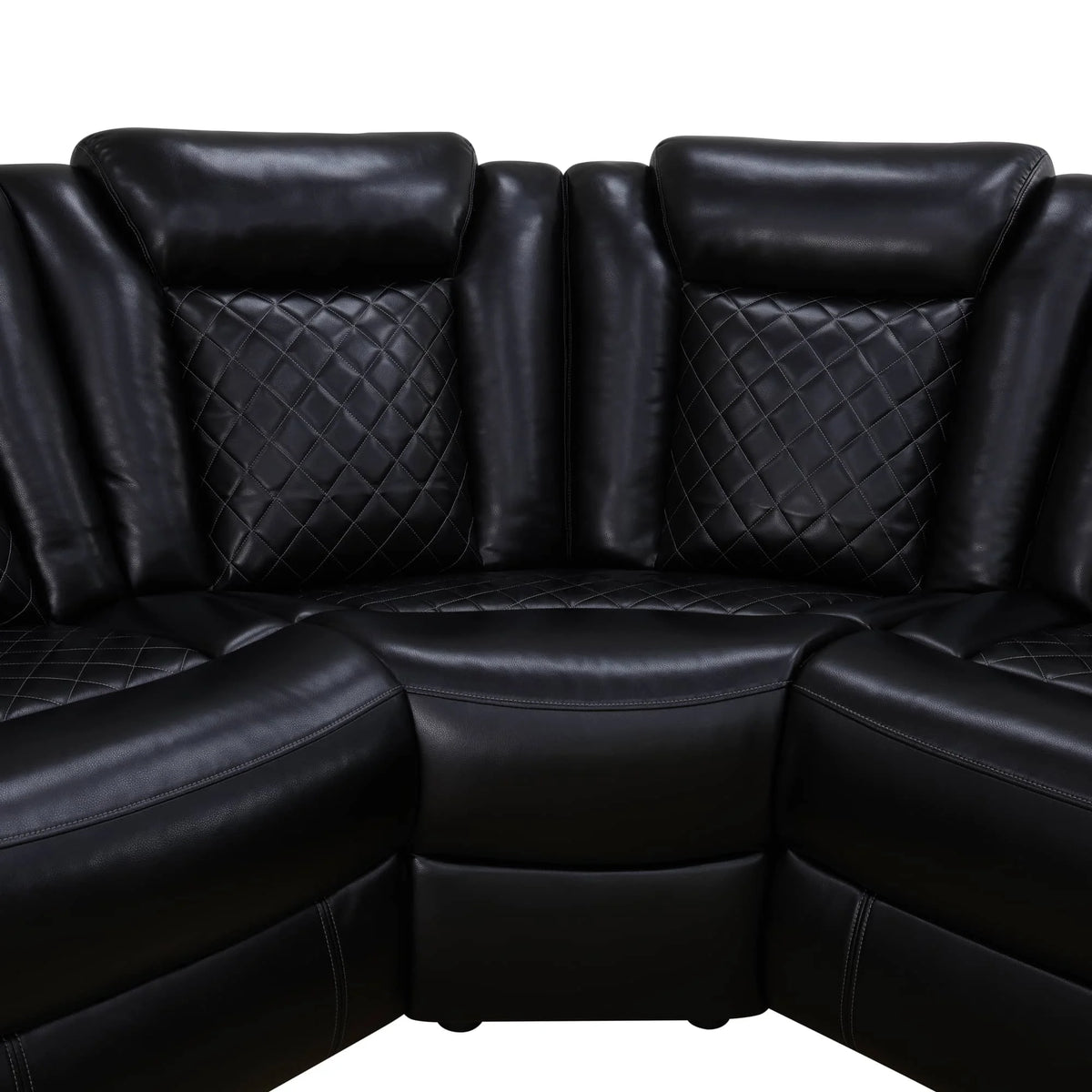 3-Piece Black Breathing Leather Recliner Sofa Set Upholstered Extendable Sponge Filling for Apartments Hotels Villas