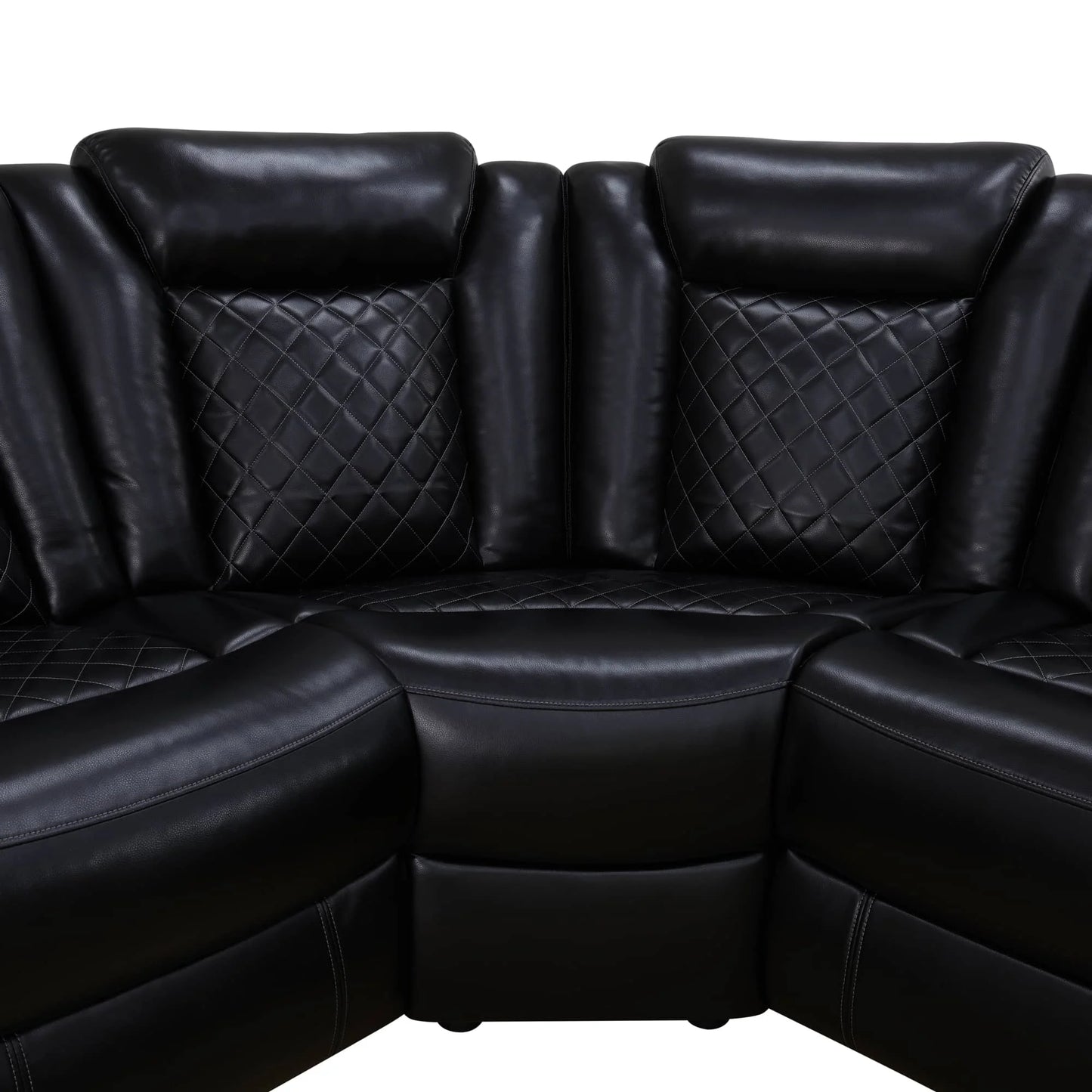 3-Piece Black Breathing Leather Recliner Sofa Set Upholstered Extendable Sponge Filling for Apartments Hotels Villas