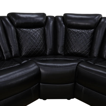 3-Piece Black Breathing Leather Recliner Sofa Set Upholstered Extendable Sponge Filling for Apartments Hotels Villas