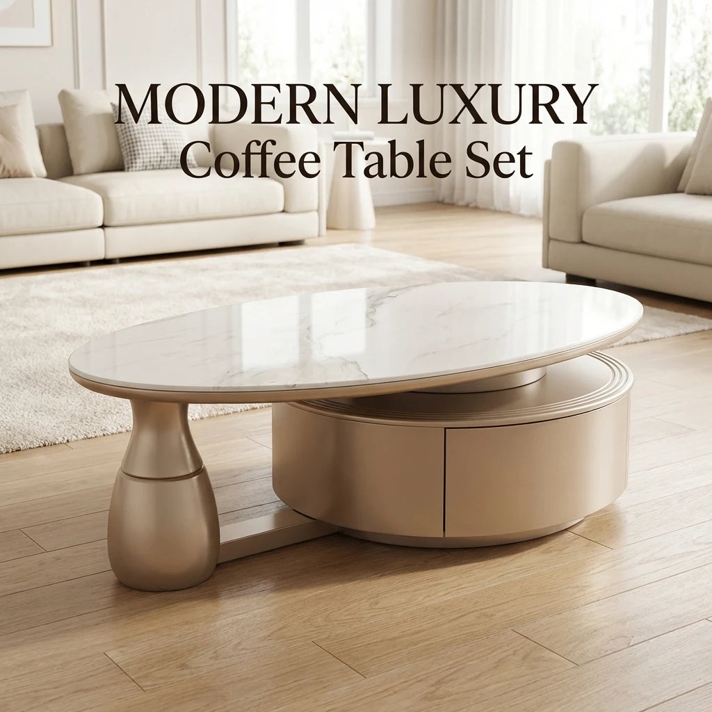 Modern Two-piece Design, Coffee Table, Wooden Board, Glossy Paint, Easy to Clean, Durable, Household Living Room Furniture