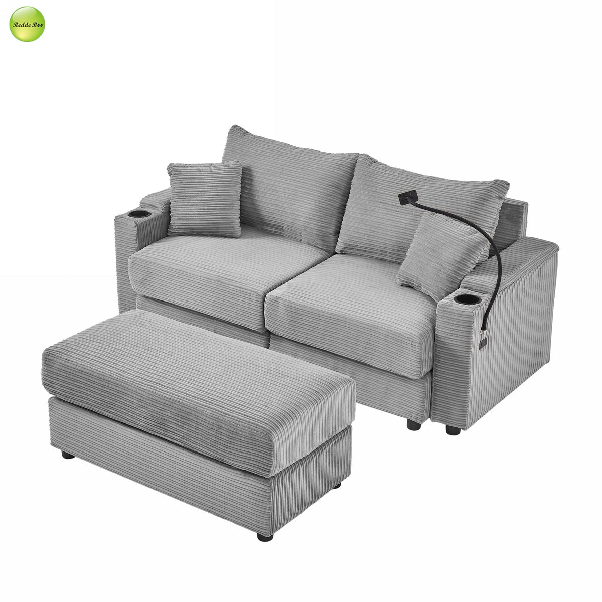 Modern Design 2 Seater Striped Velvet Multi-functional Upholstered Sofa with Ottoman for Living Room Use