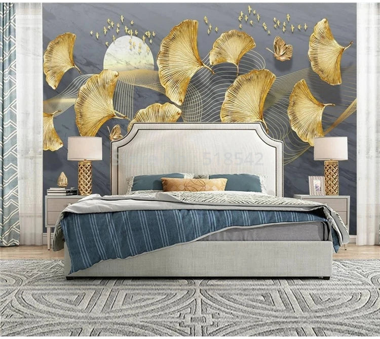 Custom Photo Wallpaper Modern Minimalist Light Luxury 3D Golden Ginkgo Background Wall Mural Living Room TV Sofa Papel De Parede