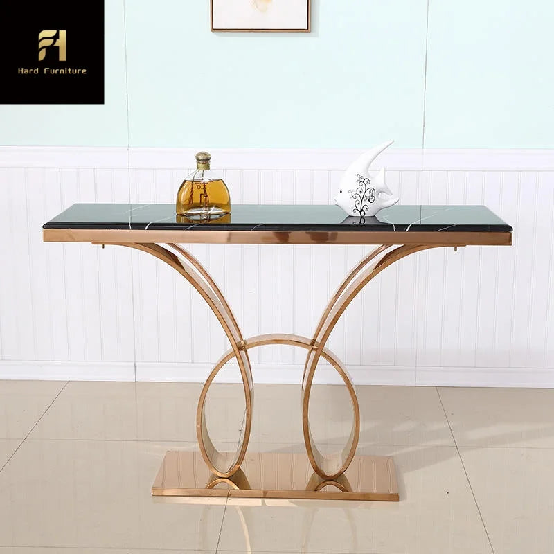 Contemporary Luxury Stainless Steel Console Table Titanium Gold Rose Gold Customized Modern Design for Hotel Entrance Furniture