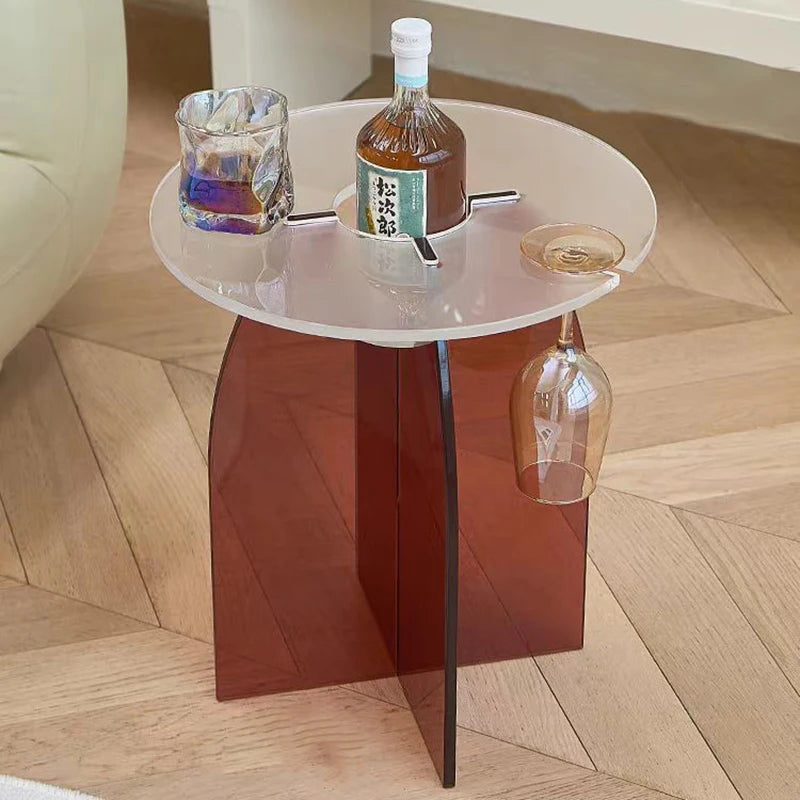 Modern Transparent Acrylic Long Coffee Table with Unique round Design Living Room Furniture with Metal Material