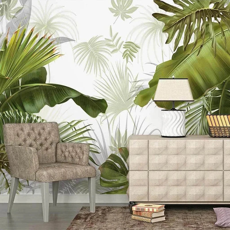 Custom Any Size Mural Wallpaper Nordic Hand Painted Tropical Leaves Plants Indoor Luxury Backdrop Wall Painting Papel De Parede
