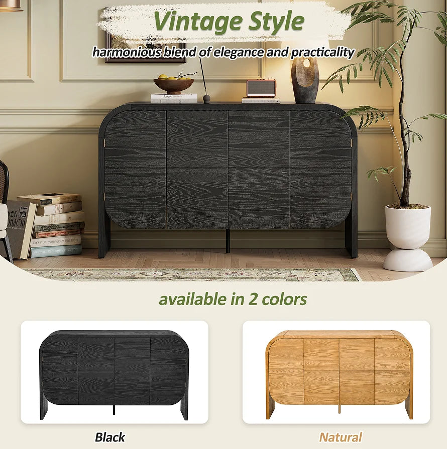 Modern Wood Sideboard Cabinet Curvy Edge 4 Doors Storage Adjustable Shelves Portable Living Room