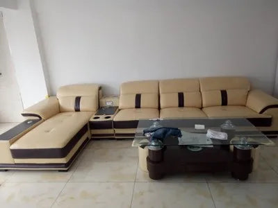 Linlamlim Modern Living Room Sofas L Shape Corner Italian Genuine Leather Couch with Speake,Radio,USB, Bluetooth, Cup Holder