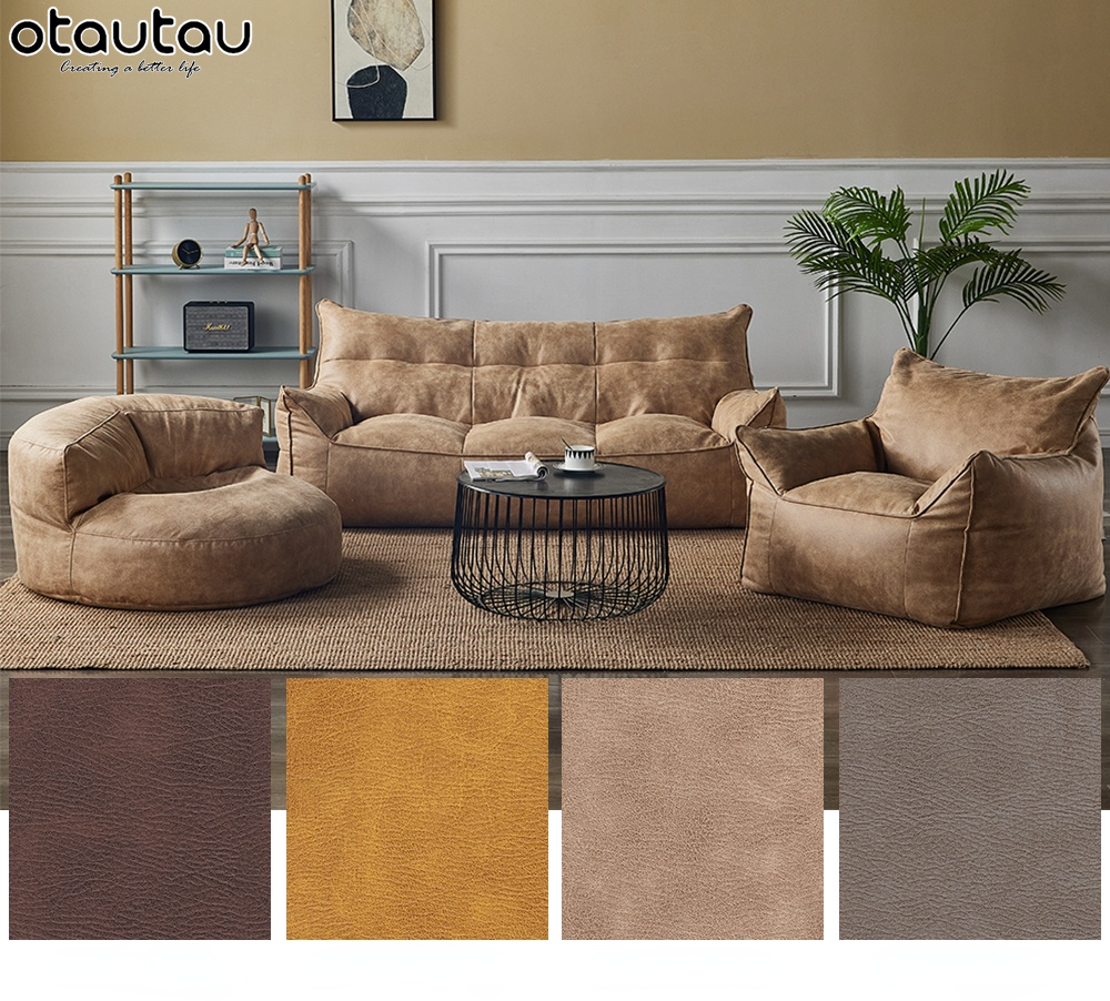 OTAUTAU 3-seat Retro Faux Leather Bean Bag Sofa Cover SF003【No Filler Inside ! You Need To Buy The Filler By Yourself！】