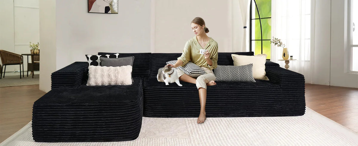 Modular Sectional Sofa Set Modern Design Corduroy Upholstery Compressed Sponge Filling Durable Living Room Furniture for Hotels