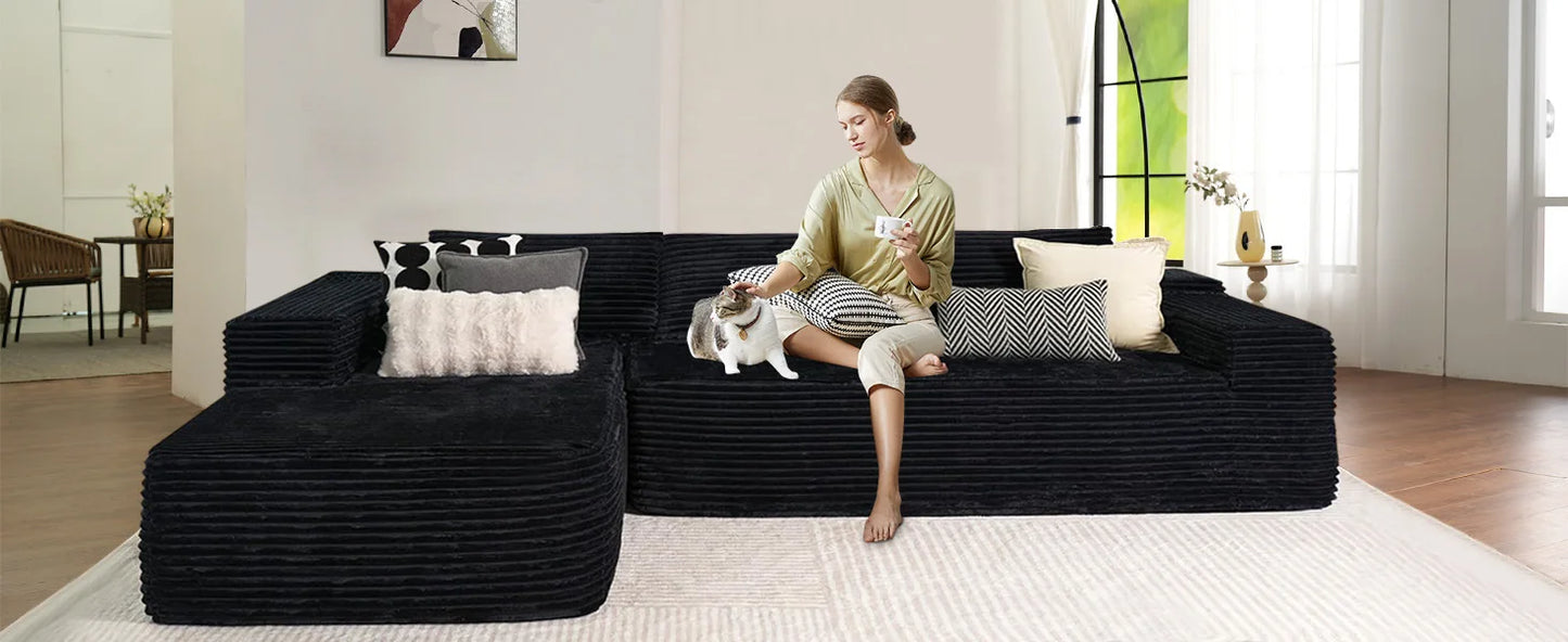 Modular Sectional Sofa Set Modern Design Corduroy Upholstery Compressed Sponge Filling Durable Living Room Furniture for Hotels