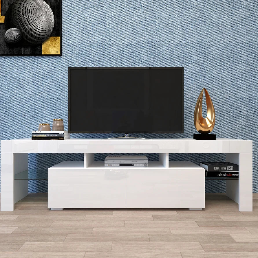 Modern Wood TV Stand with Adjustable Storage Shelves and TV Lift Fits 60-64in TVs for Living Room Hotel or Office