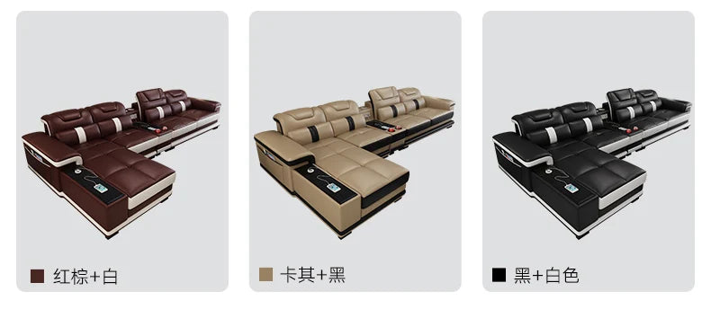 Linlamlim Modern Living Room Sofas L Shape Corner Italian Genuine Leather Couch with Speake,Radio,USB, Bluetooth, Cup Holder