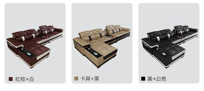 Linlamlim Modern Living Room Sofas L Shape Corner Italian Genuine Leather Couch with Speake,Radio,USB, Bluetooth, Cup Holder