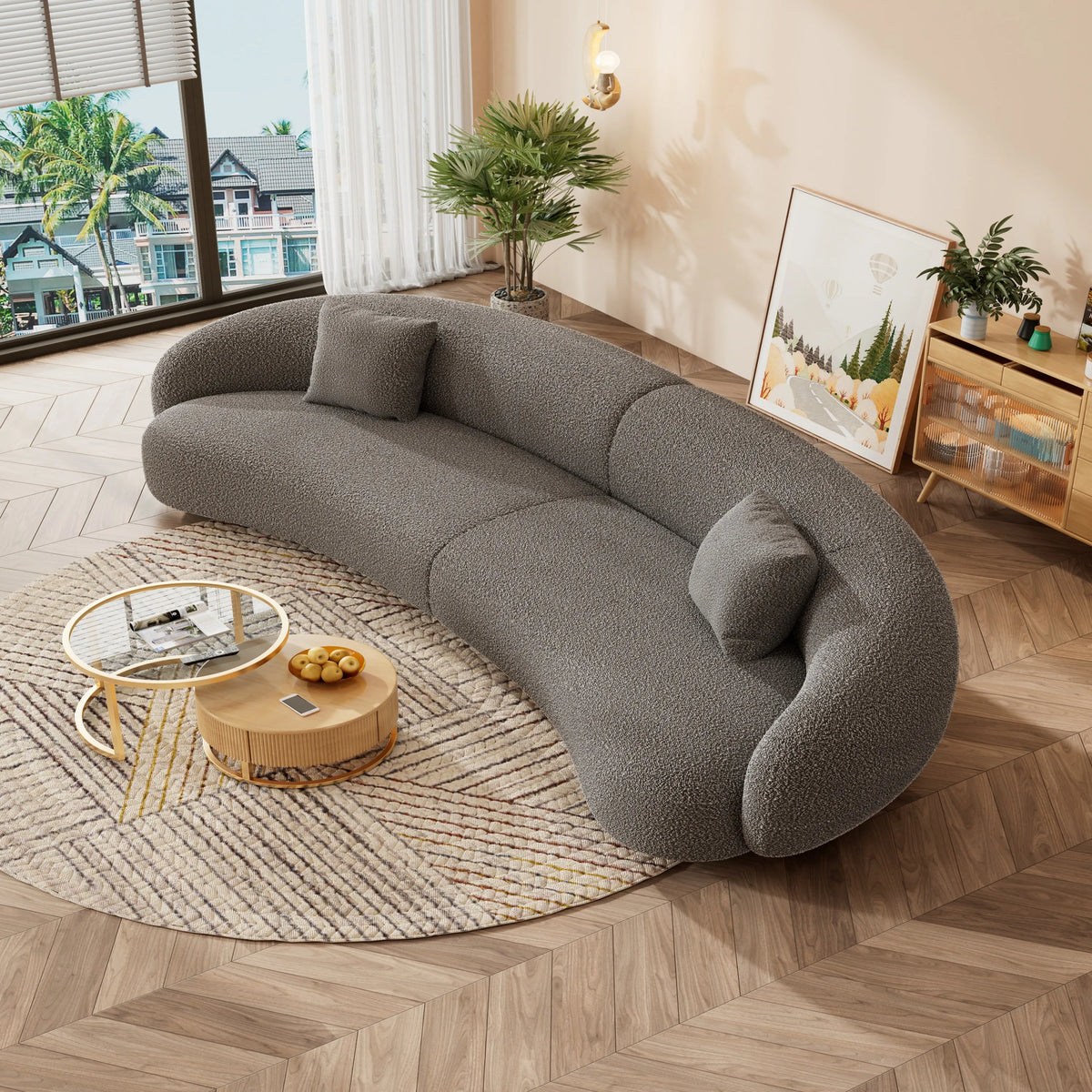 Modern Luxury Living Room Furniture Hot Sale White Curved Velvet Sofa Set Fabric Sofas for Apartment Hotel Villa