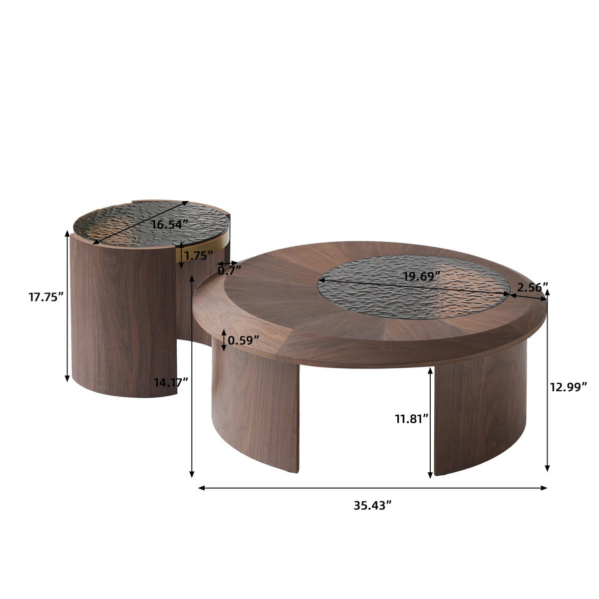 ATUNUS USA in Stock Drop Shipping Contemporary Art Modern Wood Hammer Glass Round Black Top Side Oval Center Tea Coffee Table
