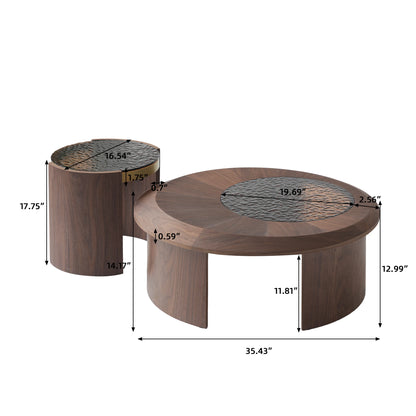 ATUNUS USA in Stock Drop Shipping Contemporary Art Modern Wood Hammer Glass Round Black Top Side Oval Center Tea Coffee Table