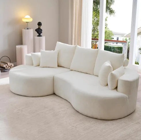 106 In. 2-Piece Modern Reclining Fabric Cloud Curved Sectional Sofa  with Chaise for Villa Living Room Bedroom Apartment-Gray