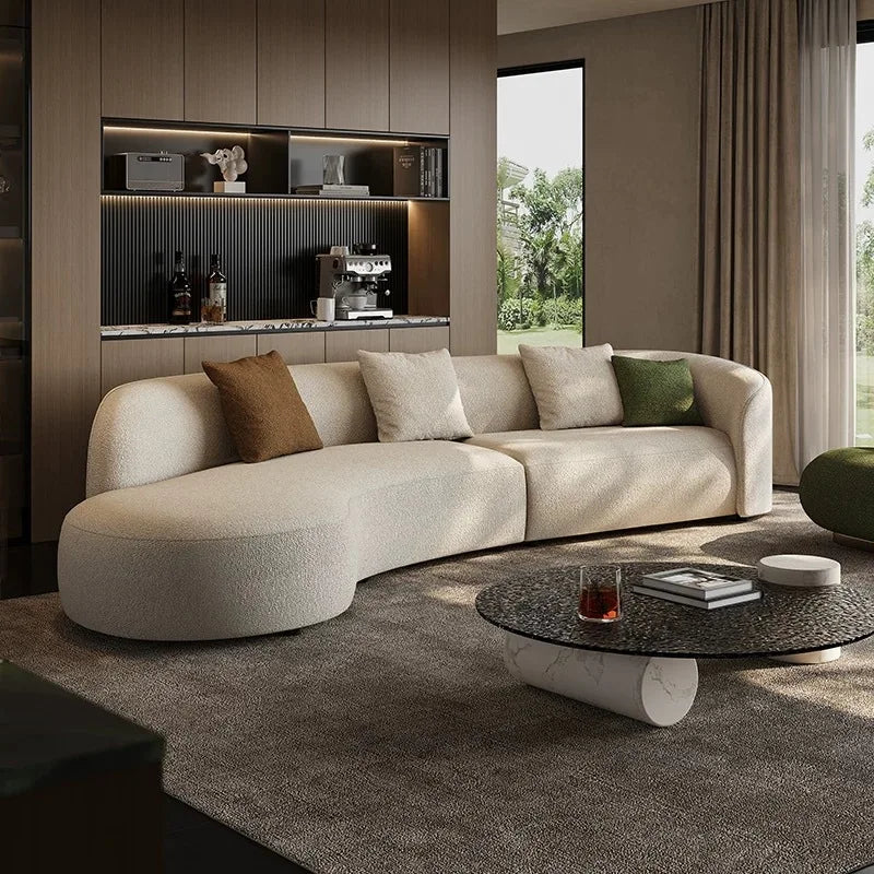 Light Luxury Italian Modern Cream Style High-End Moon Curved Fabric Sofa Minimalist Irregular Design Upholstered for School