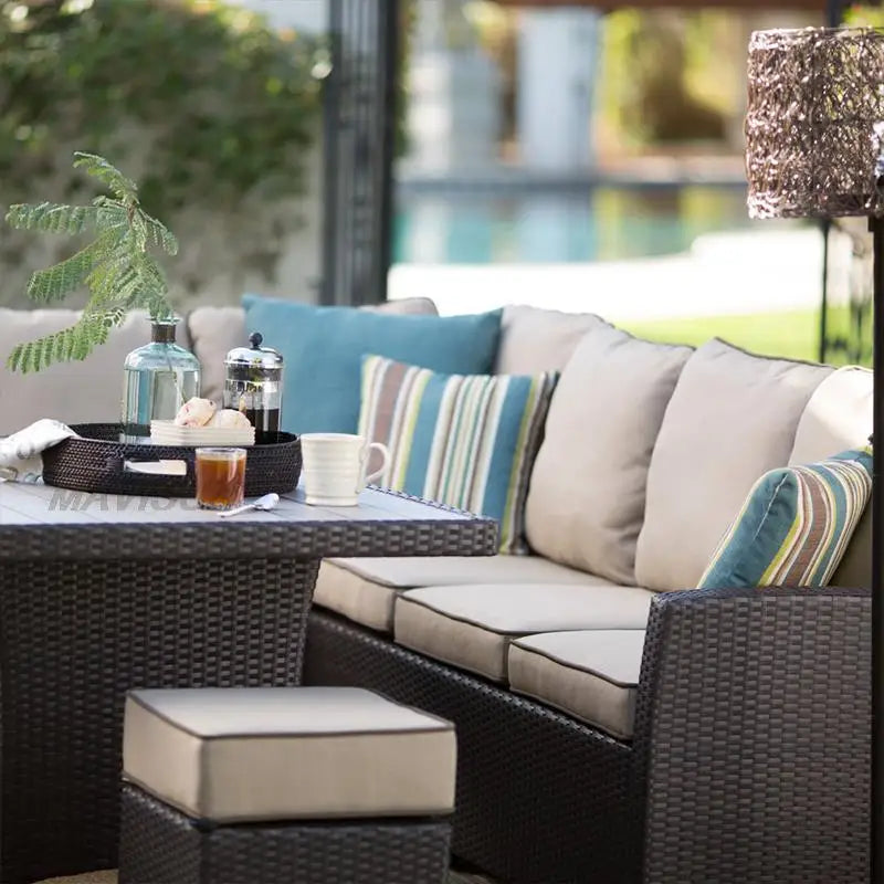 Nordic Rattan Sofa Combination For Courtyard Balcony Patio With Coffee Table Outdoor Garden Furniture Set Leisure Corner Sofas