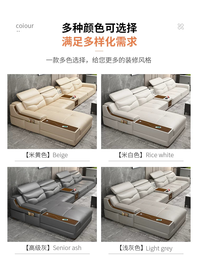 Light luxury solid wood living room corner combination leather sofa first layer cowhide sofa