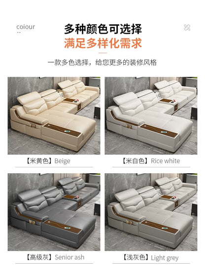 Light luxury solid wood living room corner combination leather sofa first layer cowhide sofa