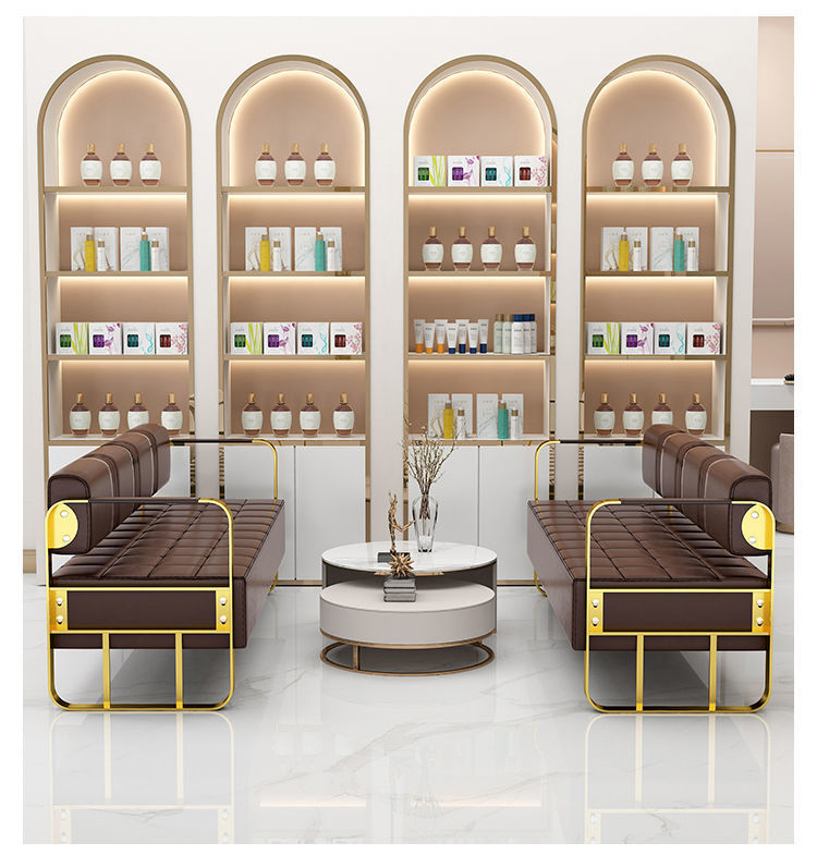 Famous Hair Salon Area Bench Hair Salon Waiting Light Luxury Stainless Steel Bar Sofa