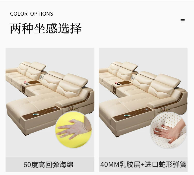 Light luxury solid wood living room corner combination leather sofa first layer cowhide sofa