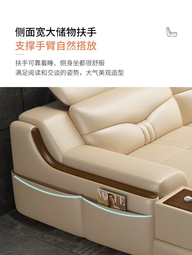 Light luxury solid wood living room corner combination leather sofa first layer cowhide sofa