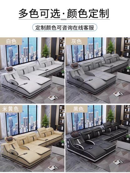 Modern simple massage combination living room leather sofa first layer cowhide  living room