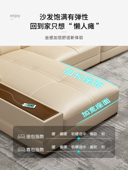 Light luxury solid wood living room corner combination leather sofa first layer cowhide sofa