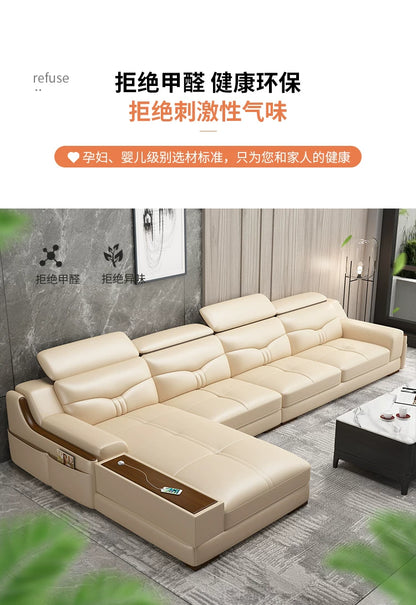 Light luxury solid wood living room corner combination leather sofa first layer cowhide sofa