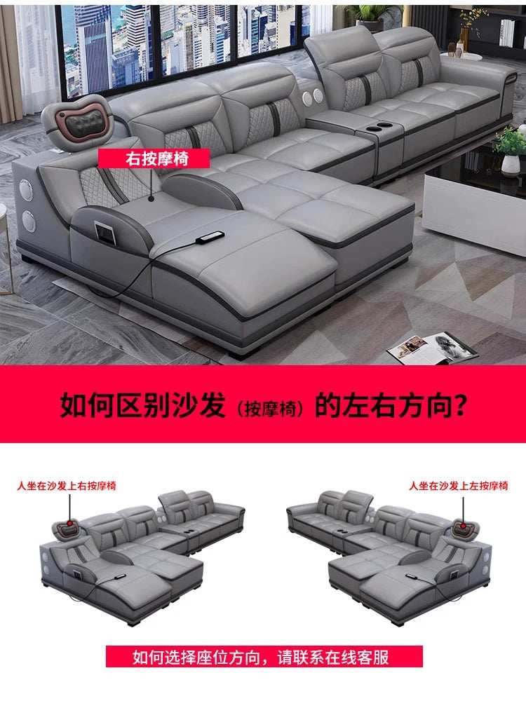 Modern simple massage combination living room leather sofa first layer cowhide  living room