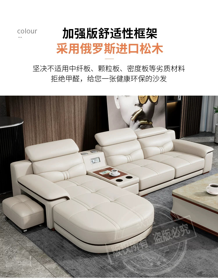 Leather sofa light luxury leather sofa  living room size apartment living room modern simple group